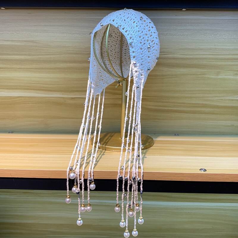 Gorro de punto de para mujer, gorro de ganchillo con perlas, Vintage, con borlas, para todas las estaciones, ZZ-386: 8 Bell