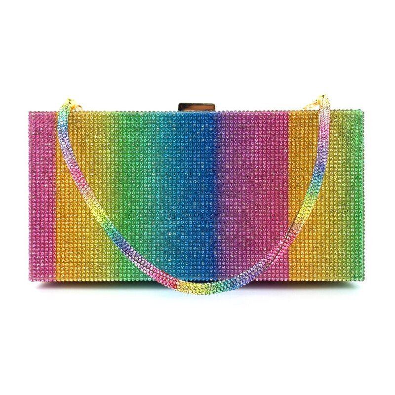 Evening Bag - Rainbow Diamond Clutch Purse - Fashion Party Handbag for Women - Hasp Closure