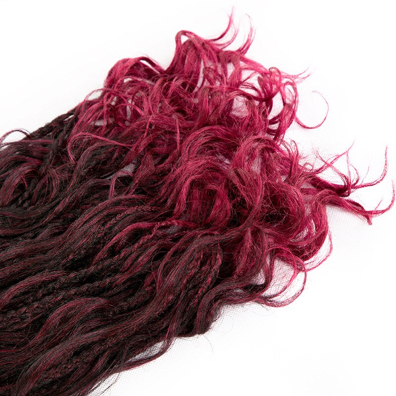 24Inch Box Braids Hair Boho Braids Ombre Synthetic Curly Crochet Braiding Hair Extension Messy Goddess Black Brown