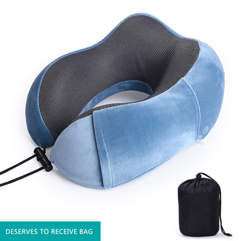 Car U Shaped Memory Foam Neck Pillows Soft Slow Rebound Space Travel Pillow Solid Neck Cervical Healthcare Bedding: Light Blue Set 1