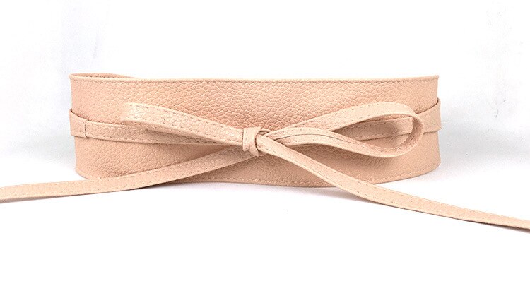 1PC Spring Autumn Women Lady Metallic Color Soft Faux Leather Wide Belt Self Tie Wrap Waist Mujer Dress: N223-Lotus color
