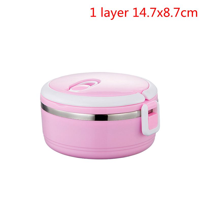 Läckagesäker termos matlåda matbehållare bärbar termisk matlåda i rostfritt stål för kontorscamping: 1 lager rosa
