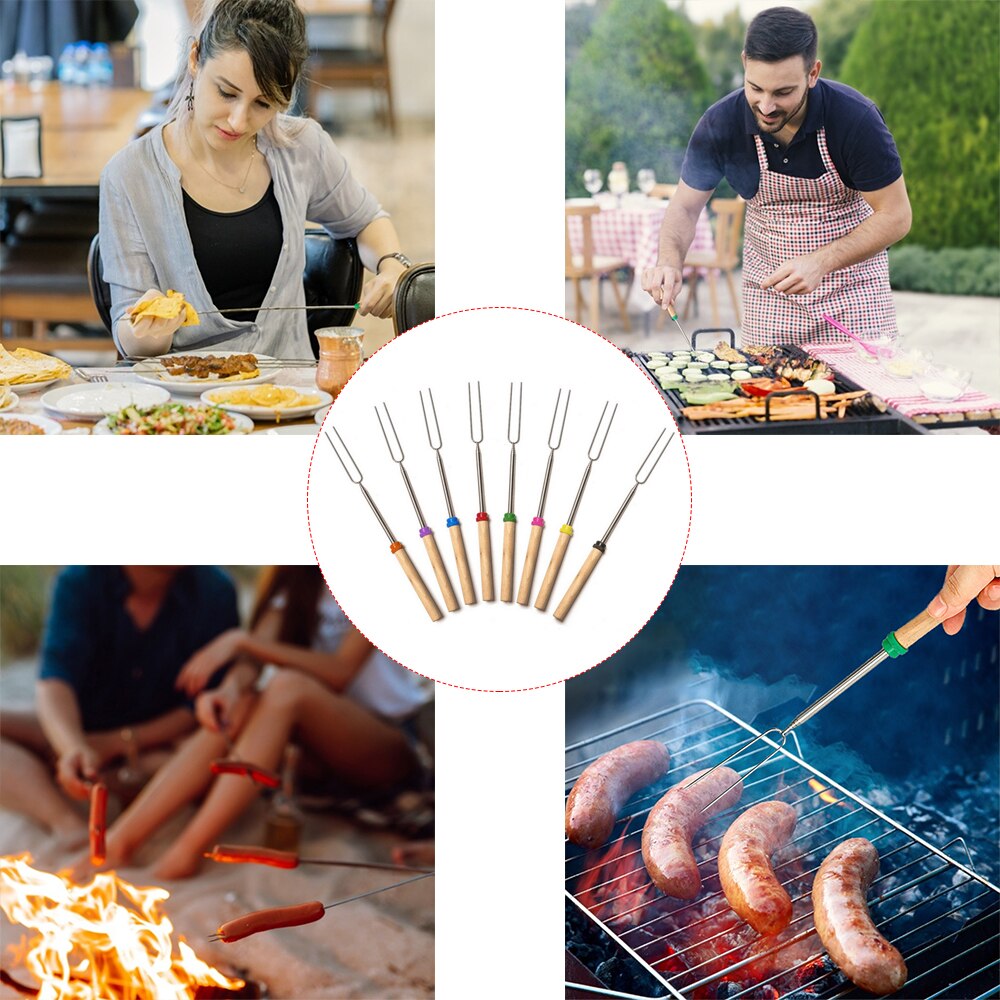 Rvs Bbq Marshmallow Roosteren Sticks Camping Kookgerei Uitbreiding Koffiebrander Telescopische Vorken Voor Kids