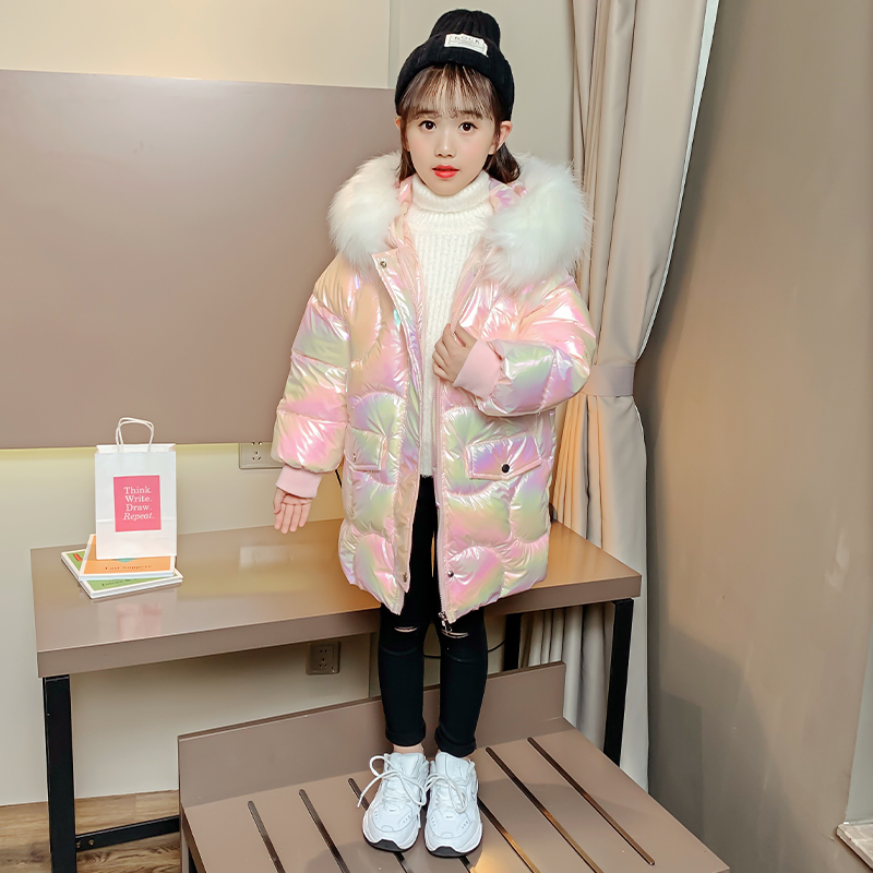 Chaqueta acolchada de plumón brillante para niña, abrigos de algodón sin lavado, ropa de invierno de longitud media, novedad