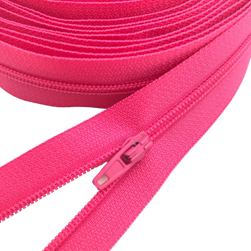 3# Zipper Rose Red Nylon Coil Zippers by Yard with Auto lock Zipper Pulls: 3 meters