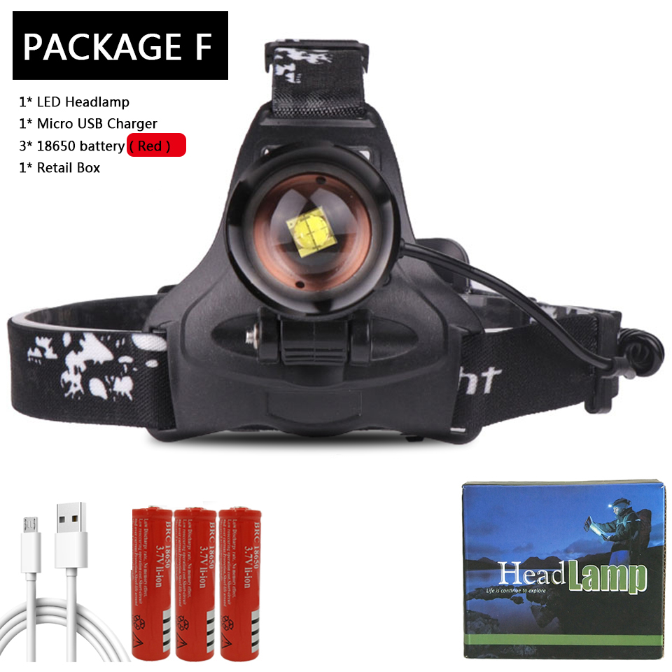 Super XHP180 Most Powerful Led Headlamp XHP160 High Power Led Headlight 18650 Rechargeable Head flashlight Usb Fishing Head Lamp: Package F / XHP180