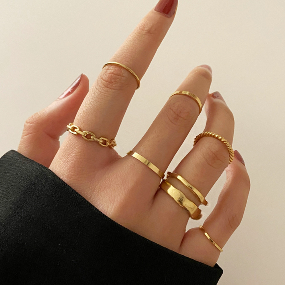 7 Uds. Conjunto de anillos de joyería de , superventas, aleación de Metal, apertura redonda hueca, anillo de dedo para mujer, de boda para y chica