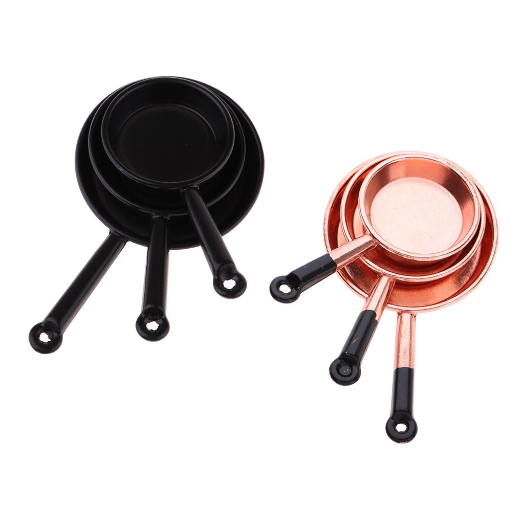 Casa delle bambole Accessori Da Cucina 1/12 Bilancia Metallo Pentole e Padelle impostato, Pacchetto di 6 Pezzi, Nero e colore Rame