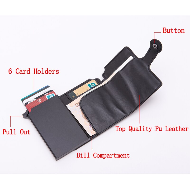 BISI GORO-tarjetero con botón RFID para hombre, tarjetero de aluminio y Metal de , billetera negra, monedero
