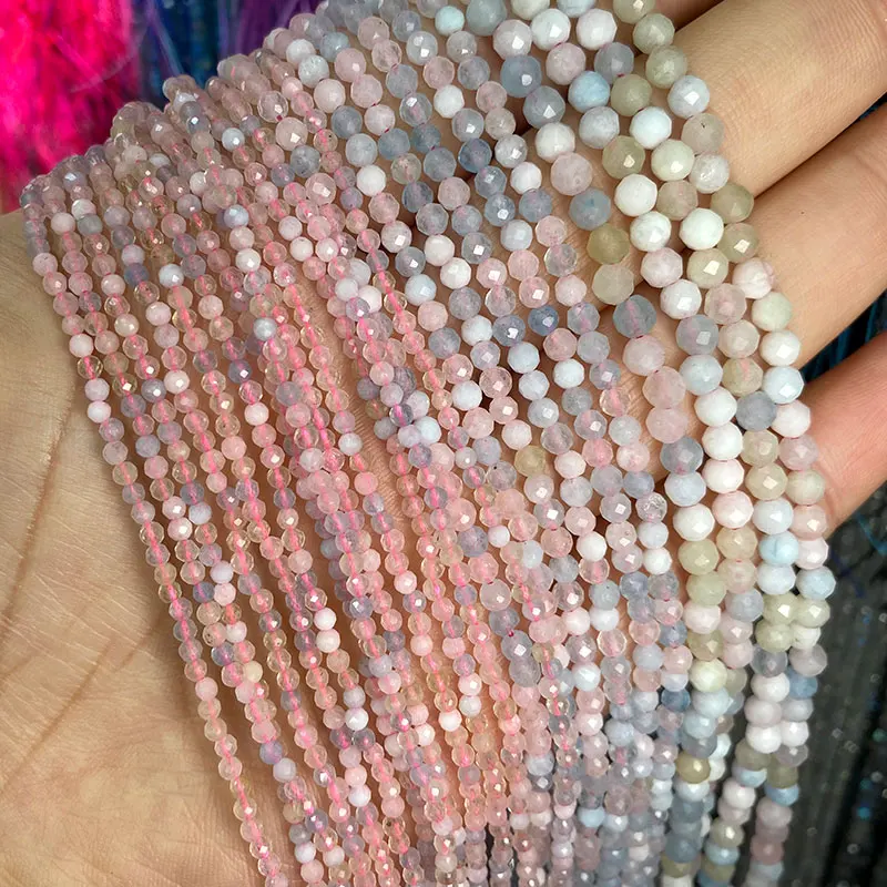 Cuentas de piedra Natural facetadas, Calcedonia roja rubí, cuentas espaciadoras sueltas redondas para fabricación de joyería, collar de pulsera DIY de 2MM, 3MM y 4MM: Rosa / 3 mm