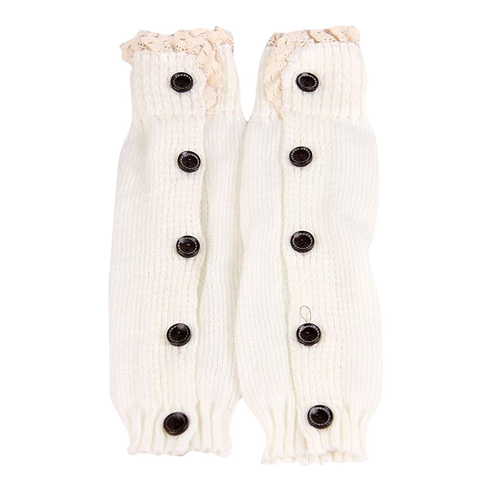 Winter Buttons Leg Warmers Kids Boot Cuffs Winter Buttons Knit Leg Warmers Boot Topper Socks 2 Pairs Calentadores De La Pierna: White