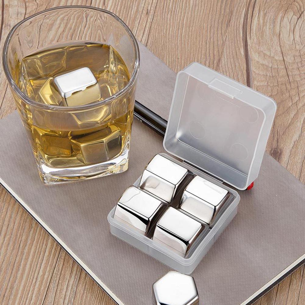 4 Stuks Whisky Stenen Ijsblokjes Set Herbruikbare Food Grade Rvs Wijn Cooling Cube Koelen Rots Party Bar tool