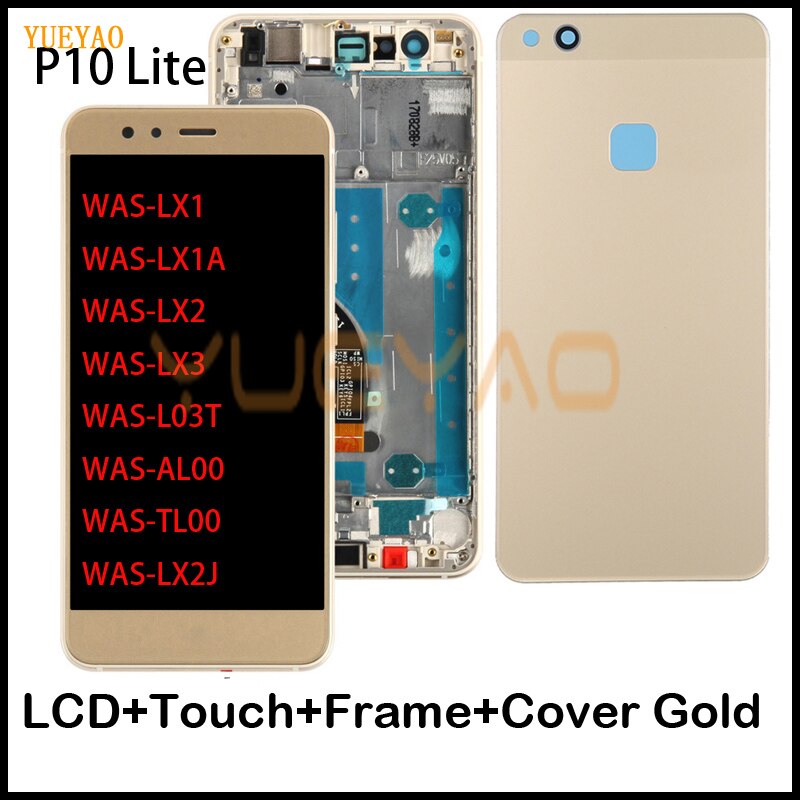 Pantalla LCD de 5,2 pulgadas con marco para Huawei P10 Lite, pantalla Lcd, digitalizador táctil, conjunto de pantalla LCD y Marco: FullSet Gold