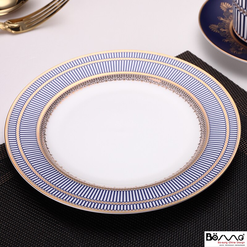 Striped high-grade dishes tableware neoclassical Phnom Penh Western Dish Set Ceramic steak flat plate household dish: 8 inch