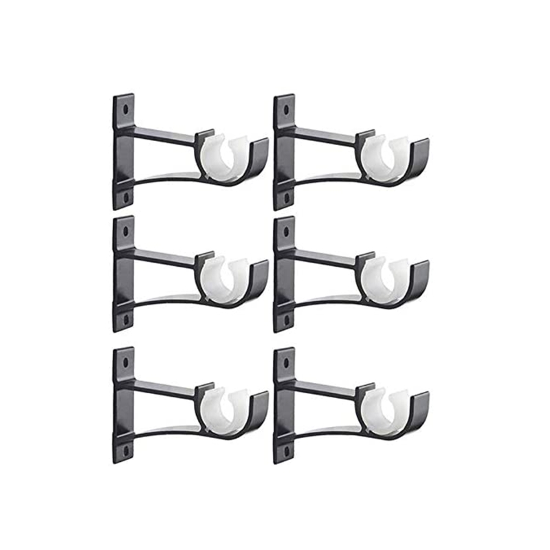 Support de tringle à rideau robuste, 6 pièces, à suspension unique, montage mural en métal: Black