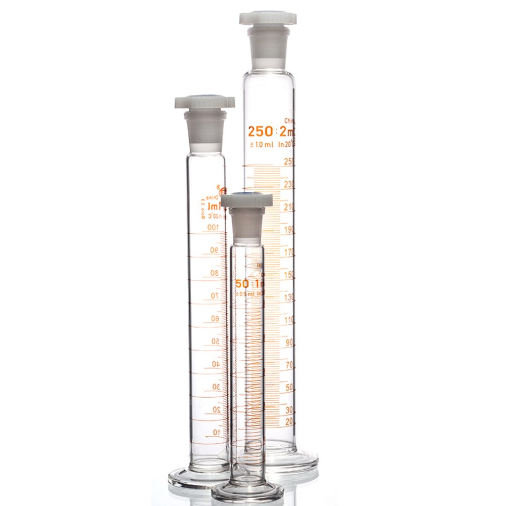 50ml gradueret labrotary glas flydende mereuring cylinder med plast prop