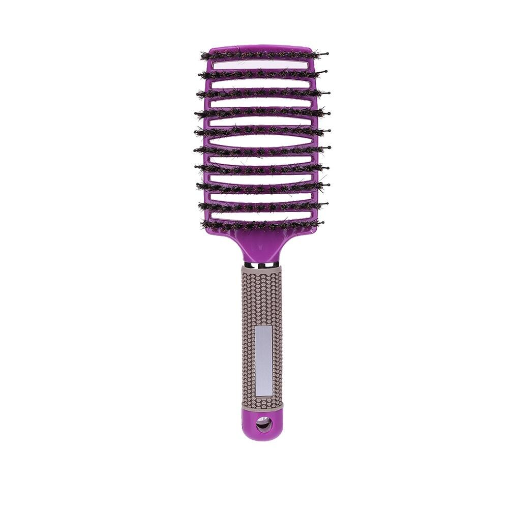 Haar Hoofdhuid Massage Kam Haarborstel Varkenshaar Nylon Vrouwen Nat Krullend Ontwarren Haar Borstel Voor Salon Kappers Styling Tools: Paars