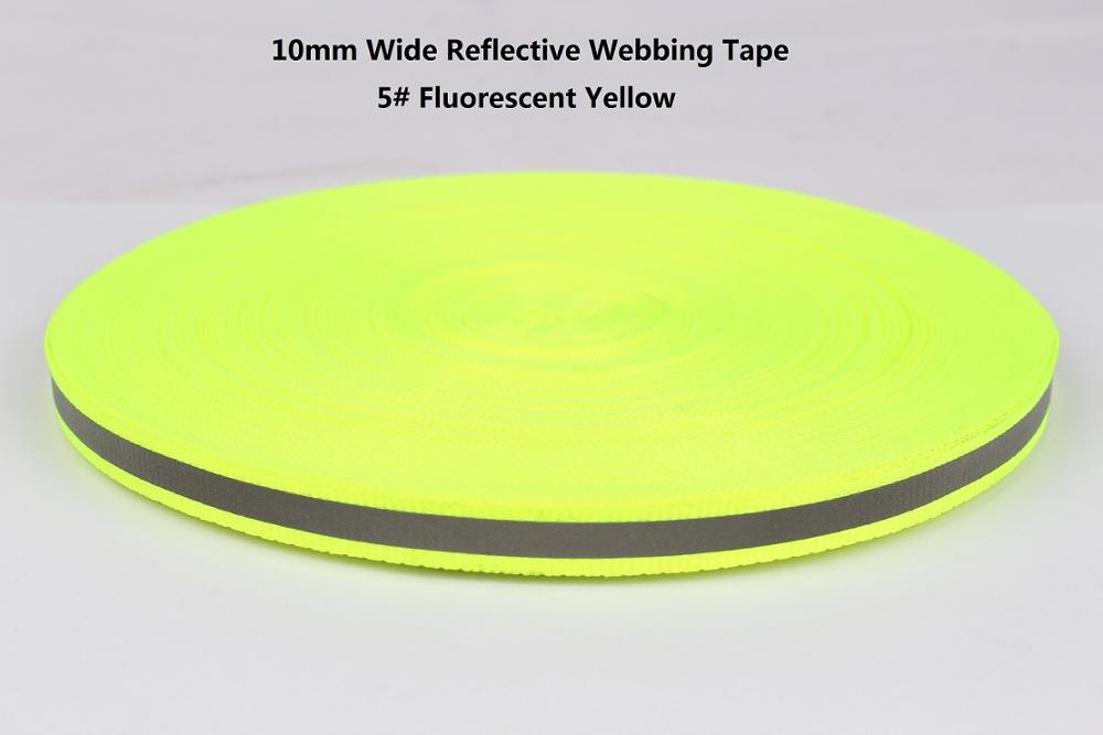 10mm breed reflecterende lint singels voor veilig product garment tassen schoenen DIY riem zwart grijs orange rood blauw groen roze geel: 5 fluorescent yellow