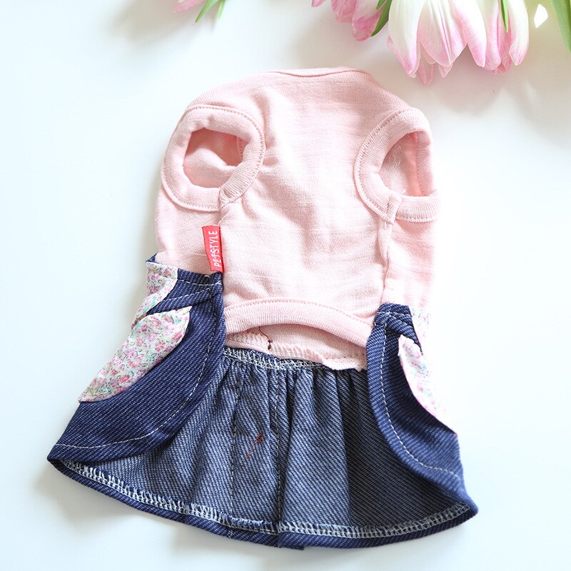 Vestido de verano para gato, vestido de princesa Floral con tirantes de tela vaquera, de una pieza para gato, ropa para mascotas