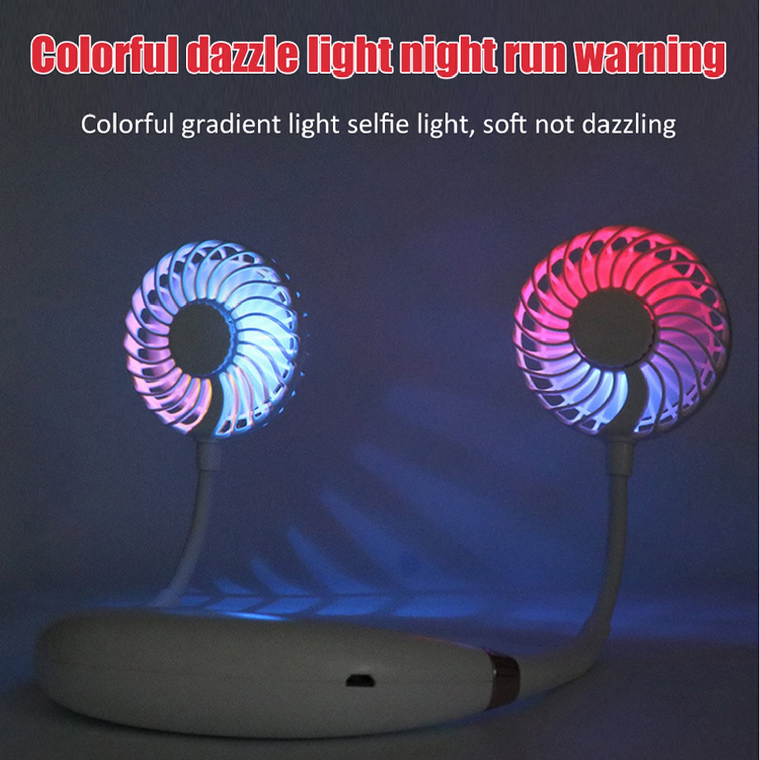 Portable Fan Dual-Head USB Massage Personal Hands-Free Neck Fan with LED Light Aromatherapy Box for Home School Travel Office