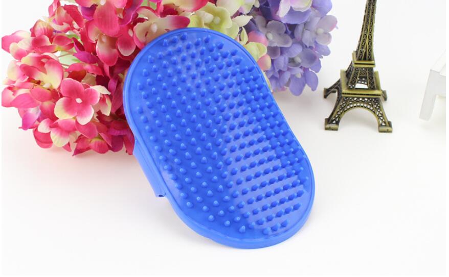 Cepillo suave de goma para mascotas, guante de masaje para la limpieza del pelo de Bulldog Francés, cepillo para quitar el pelo de caniche de peluche, 1 ud.: BLUE