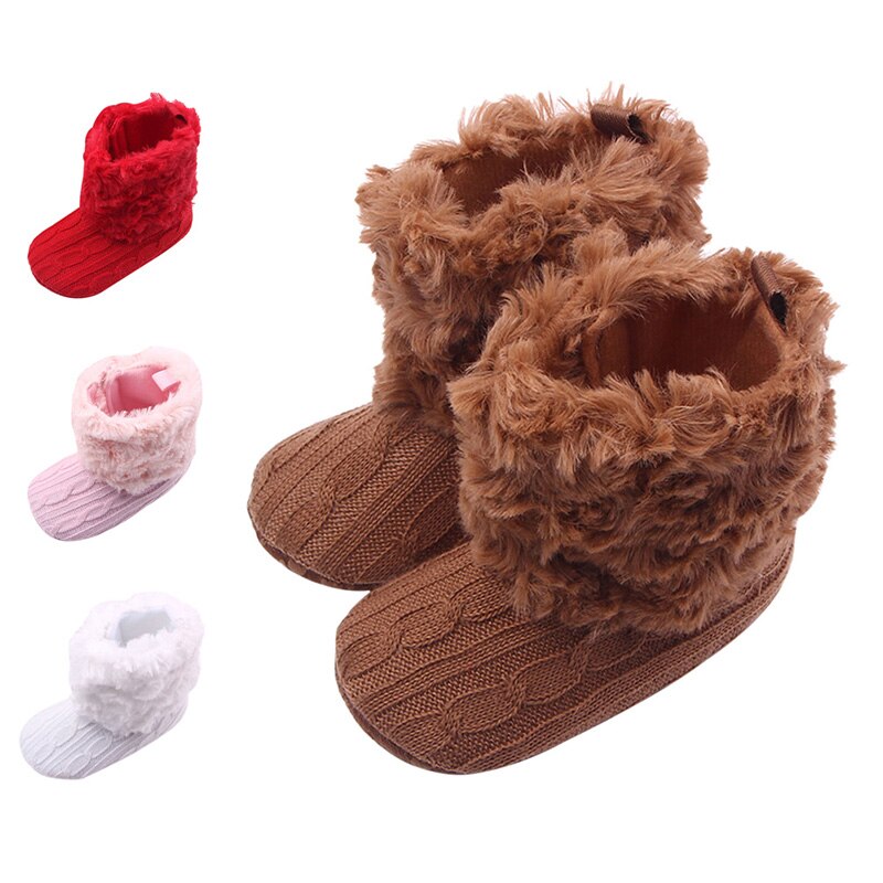 Hiver bébé filles -né infantile bottes premiers marcheurs enfant en bas âge chaussures tricoté antidérapant laine coton couleur unie en peluche cheville