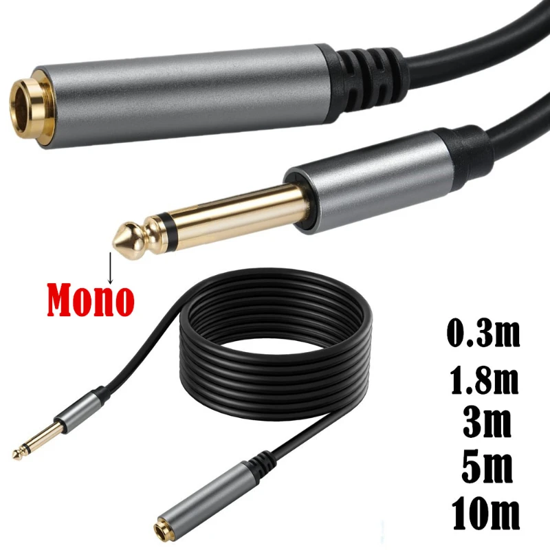 1/4 TS Mono estéreo 6,35mm Cable de extensión macho a hembra TS 6,35 macho hembra alargar Cable de línea de extensión 6,35 MF línea adaptadora