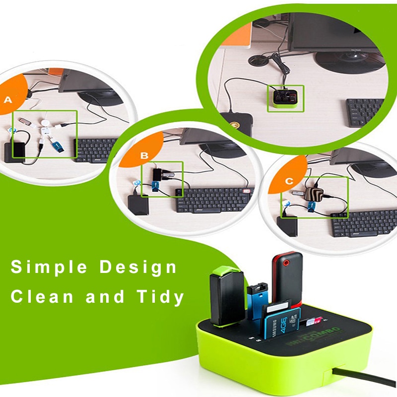 Twobro USB Hub 2.0 3 Ports TF Micro SD Card Reader Slot USB Combo Multi All In One USB Splitter Cables For Laptop Macbook