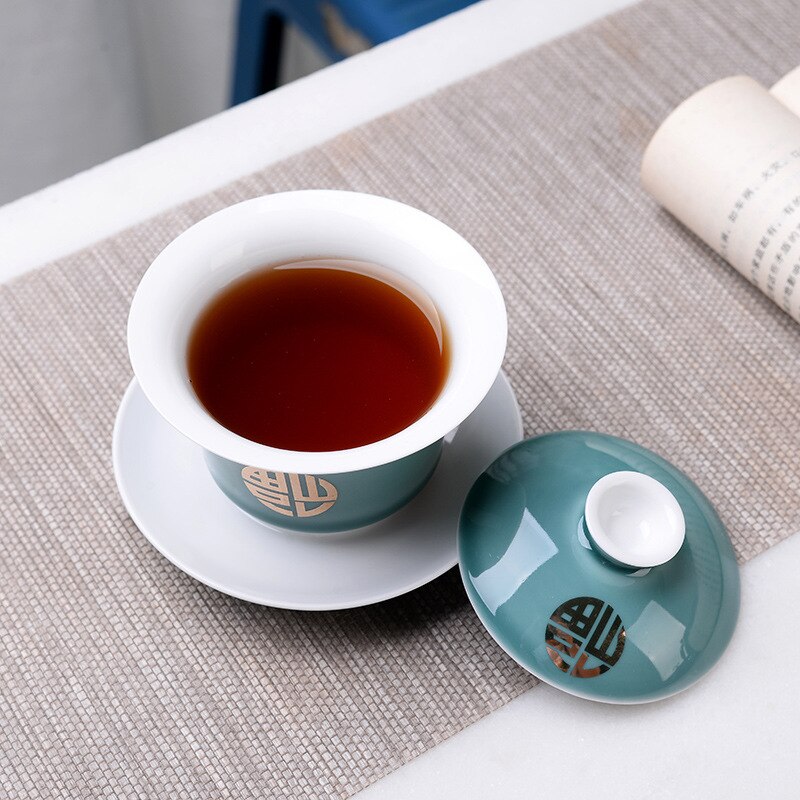 150ml KungFu Tea Set Advanced Obsidian Tea Tureen,Chinese Kung Fu Flower Gaiwan Puer Kettle,Teapot lovers must have