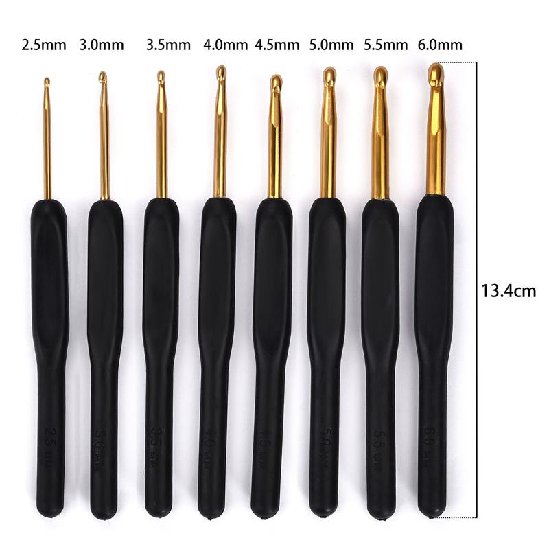 Juego de ganchillo de aluminio para tejer, agujas de tejer suave de mango, gancho de ganchillo de 2,5mm-6mm, hilo para tejer suéter, herramientas para manualidades de Navidad, 8 Uds.: 07