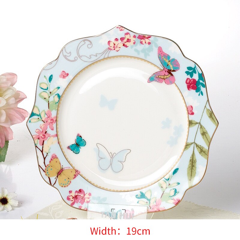 Ceramic Plate Set Glazes Party Flora Tableware Set Porcelain Breakfast Dessert Plates Dishes Noodle Bowl Coffee Cup Home Decor: blue 8 inch plate