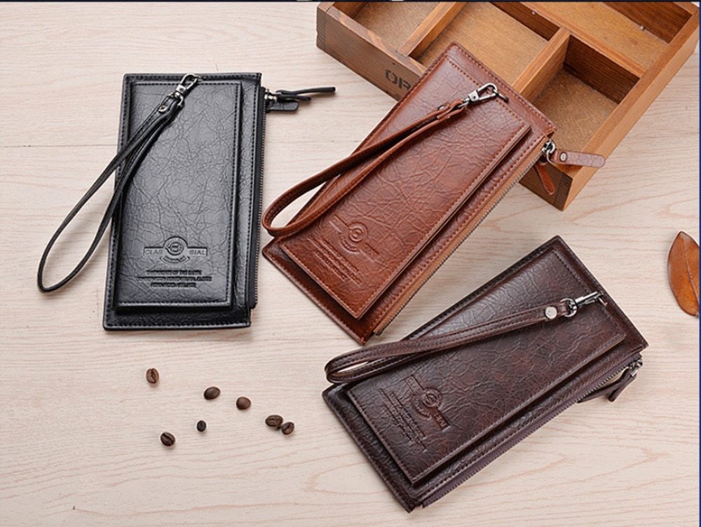 men's Long Wallet Korean youth zipper men's mobile phone bag Ultra Thin Wallet Mobile phone card bag