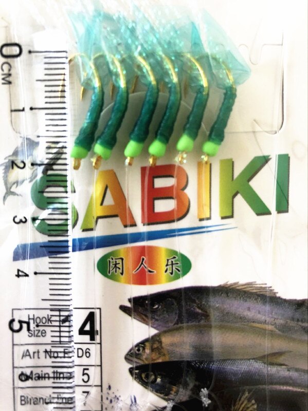 10 paket grönt gummidrag sabiki fiskeriggar gyllene krokar karpgäng havsbeten: Krok storlek 14