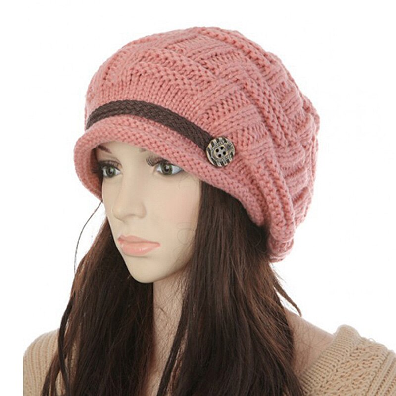 Newly Women Ladies Winter Warm Knitted Rageared Baggy Beanie Hat oversized Braided Cap FIF66: Pink