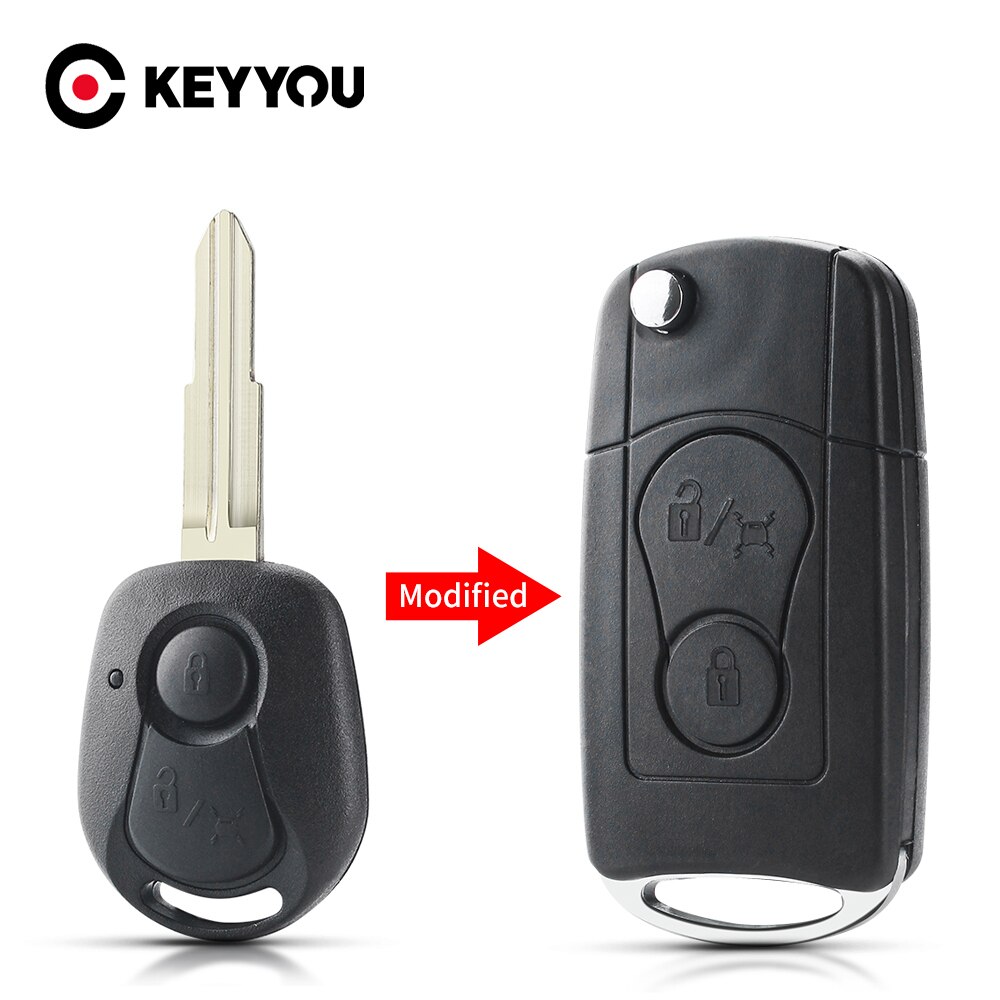Keyyou 2 -knapps byte av bilnyckel fob fodral fjärrskydd för ssangyong actyon kyron rexton med oslipat blad