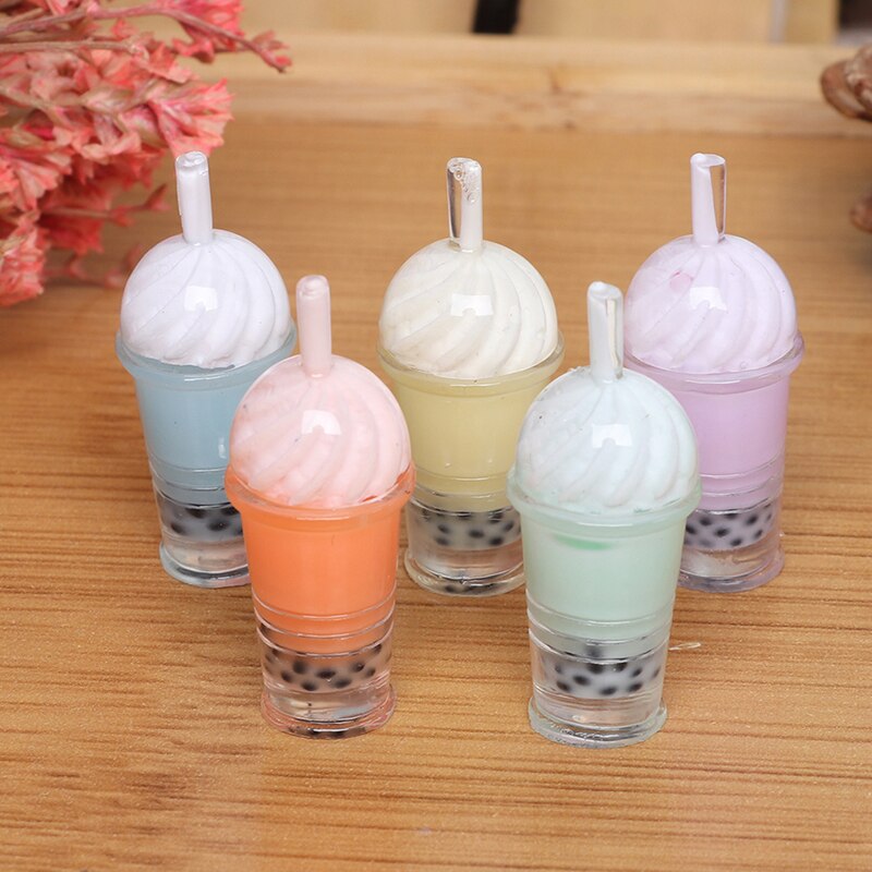 5pcs 1/12 Miniature Dollhouse Bubble Tea Model Ice-cream Drinks Pearl Milk Tea Doll Food Toy Accessories