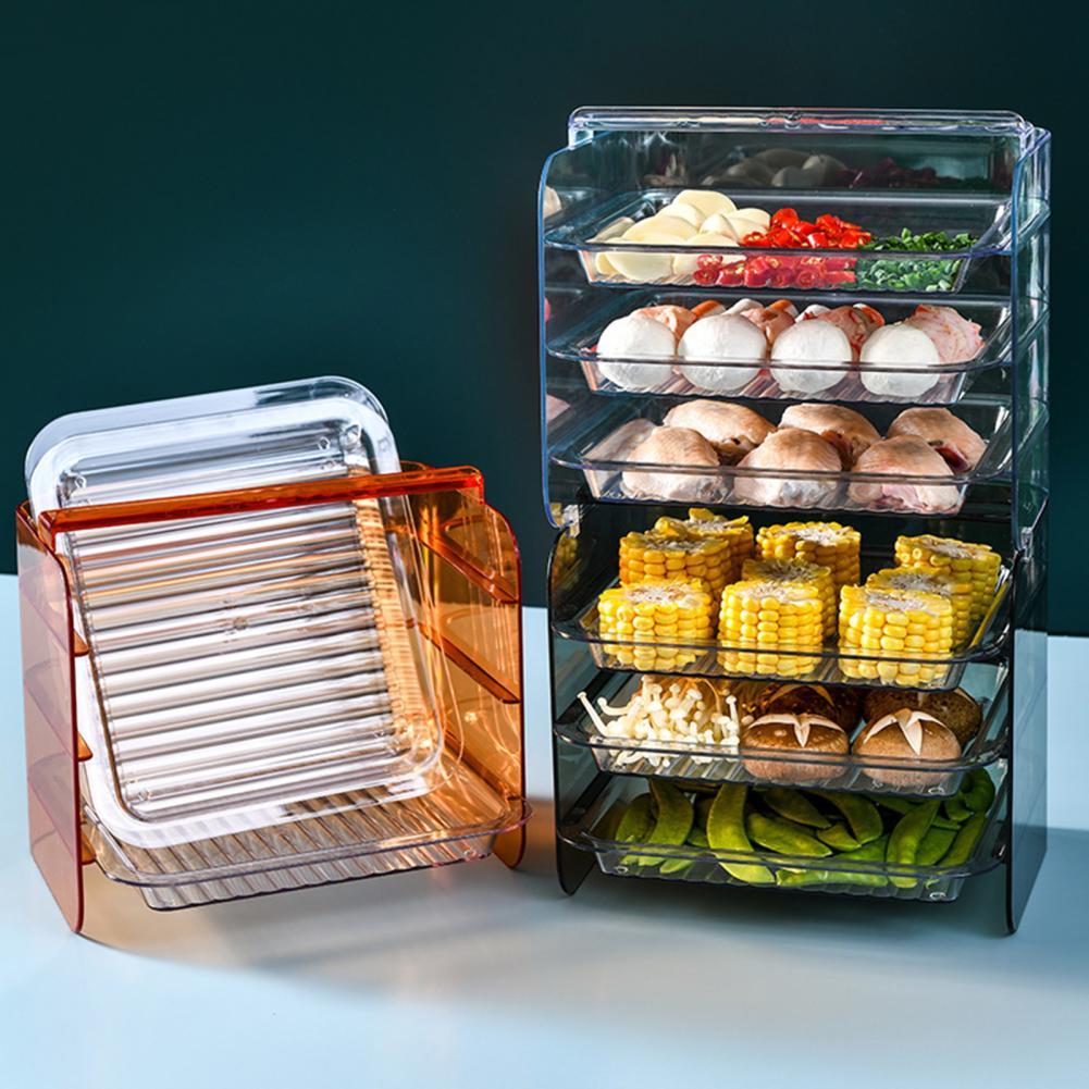 Multilayer Side Dish Rack Fruit Vegetables Side Dish Rack Drawer Stackable Vegetable Meat Kitchen Tray Fridge Organizer