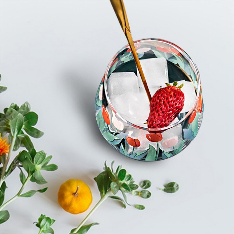 390ml japan og sør-korea håndmalt tulipan blomst glass kopp husholdning varmebestandig drikkekopp stor mage mousse kopp