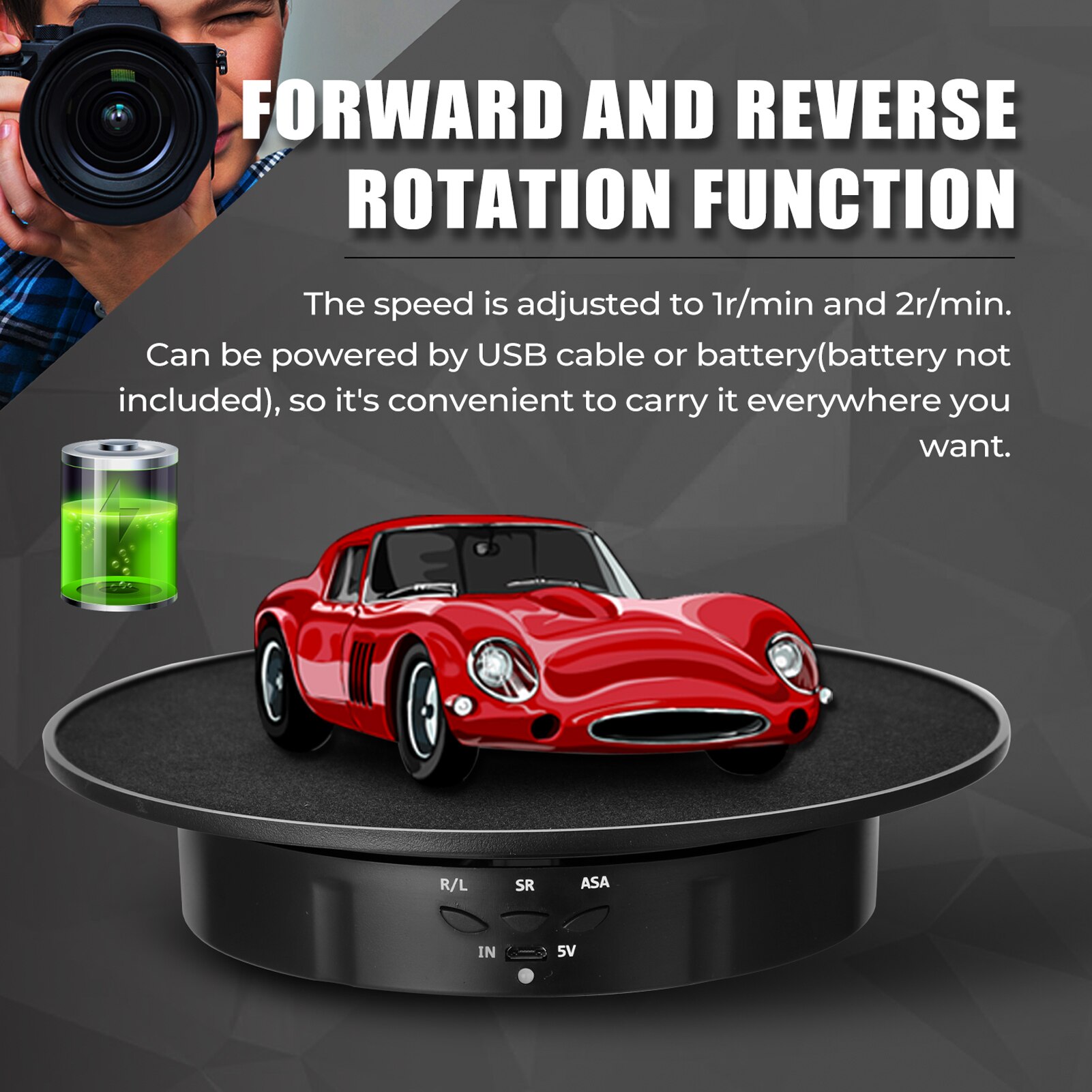 360 Degree Electric Rotating Turntable Display Stand for Video Photography Props Speed Adjustable Display Turntable