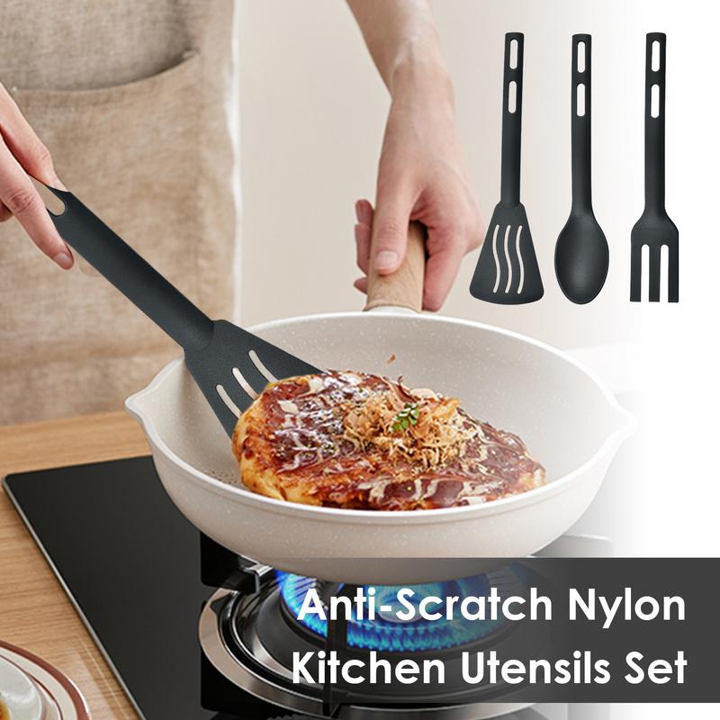 Juego de utensilios de cocina de silicona, cuchara y espátula para servir, cubiertos de cocina, accesorios de cocina