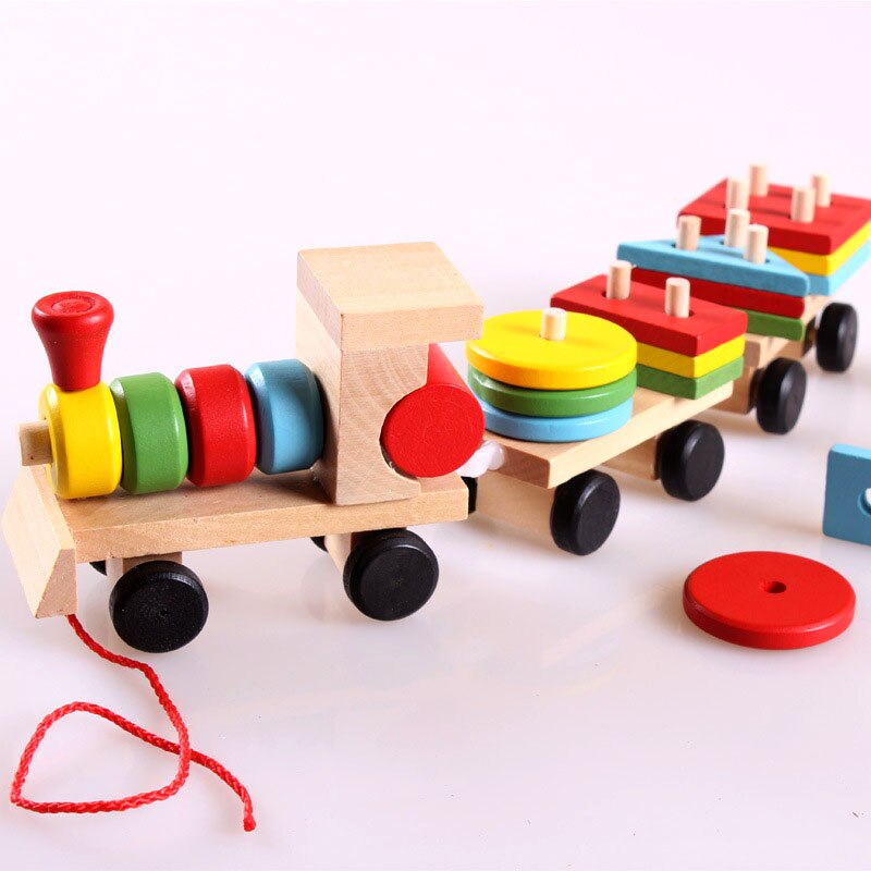Baby Houten Speelgoed Trailer Stapelen Vorm Geometrie Trein Kleurrijke Congnitive Educatief Blokken Cadeaus Voor Kinderen BM88: Default Title