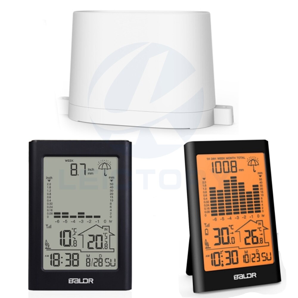 Wirless Regen Gauge Met Orange Backlight Kalender Wekker Weerstation Regen Meter