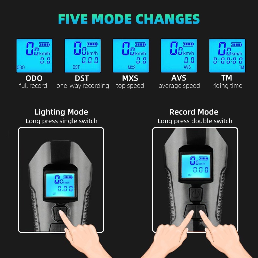 Waterproof Bicycle Light Computer Cycle Speedometer Lights USB Rechargeable Bike Front Light Flashlight LED Cycling HeadLight