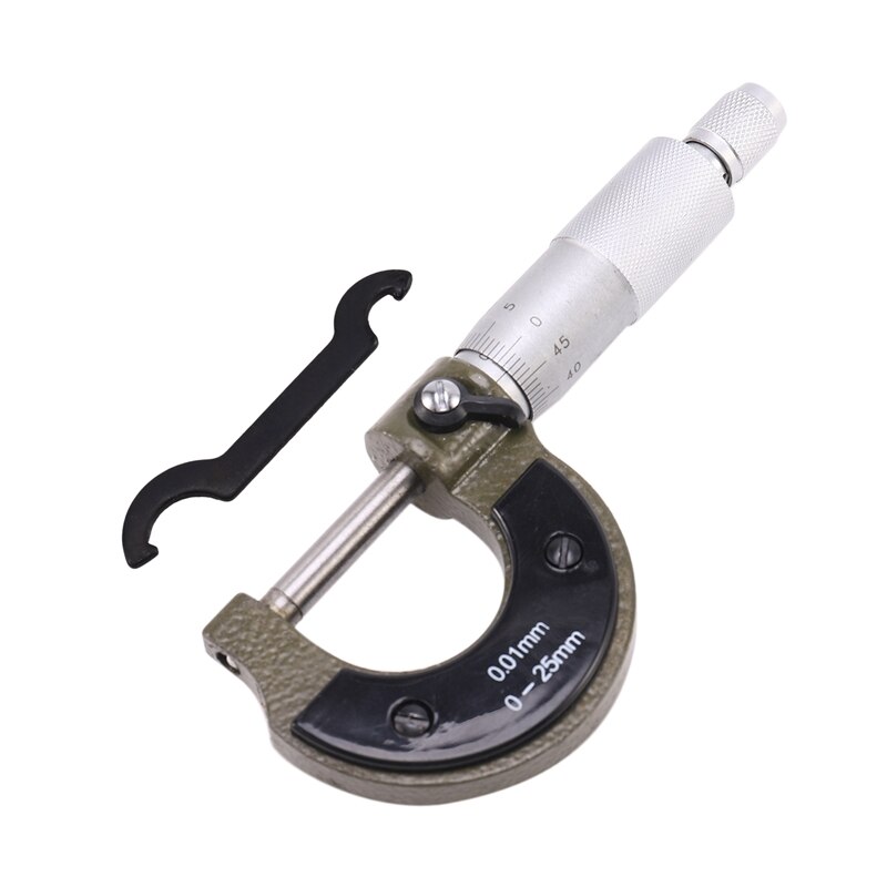 Høj præcision 0-25mm 0.01mm metrisk mikrometer caliper værktøj med udvendig diameter med miniature skruenøgle