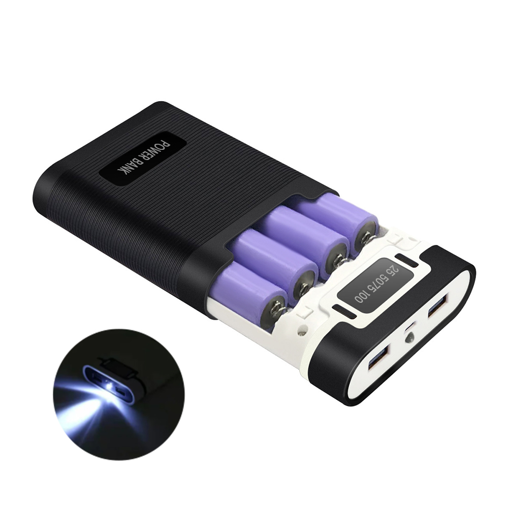 4*18650 Battery Holder Portable Power Bank Case Without Battery 5V Dual USB Output Power Bank Charger Shell Battery Storage Box: WHITE