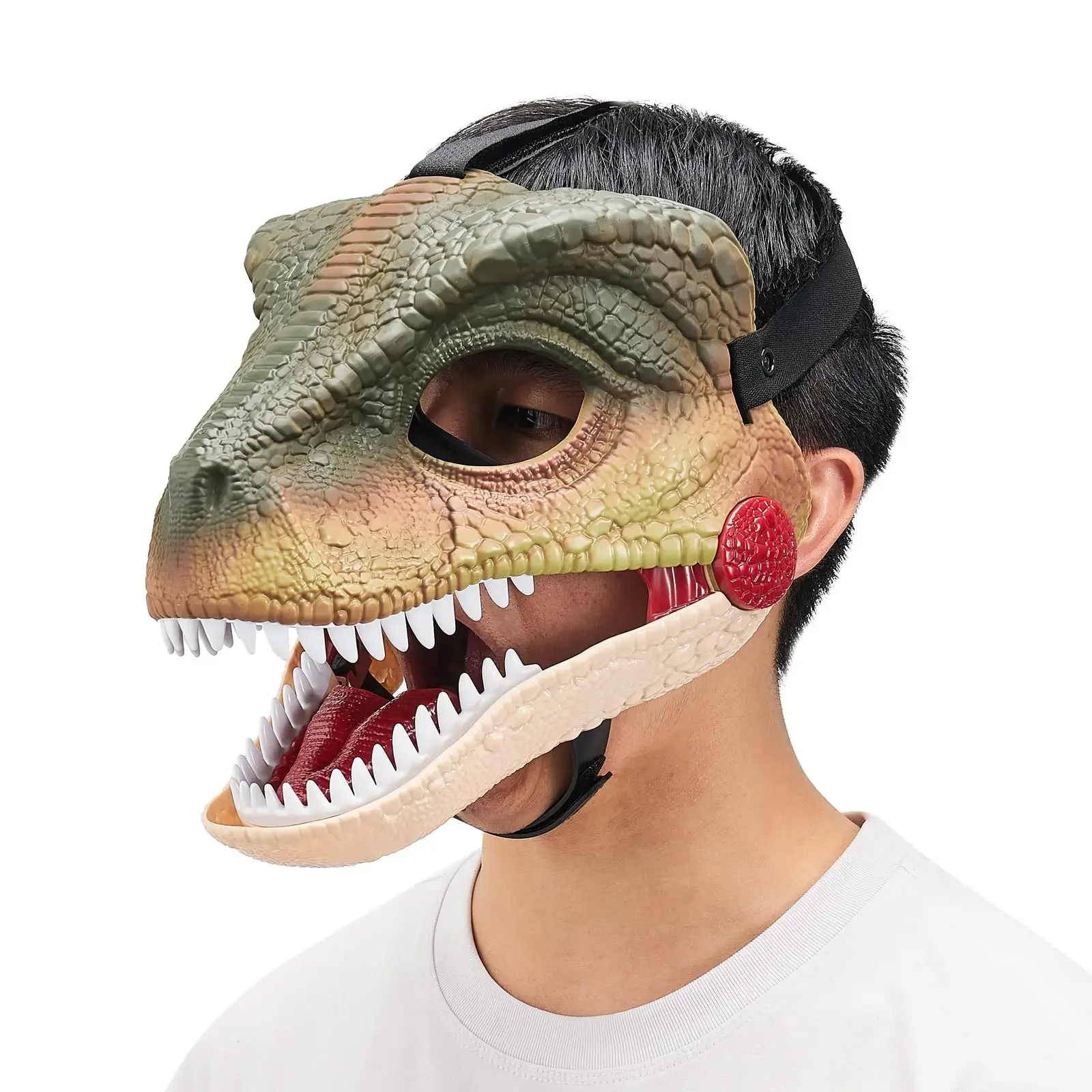 Grappige Dinosaurus Masker Dino Masker Bewegende Kaak Halloween Masker Realistische Dinosaurus Hoofd Mondmasker Beweegbare Partij Cosplay Rekwisieten: Beige