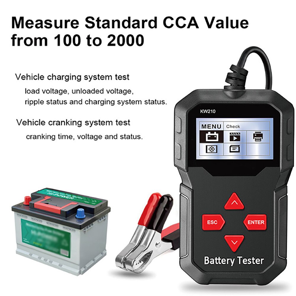 100 to 2000CCA Cranking Car Battery Tester KW210 Automatic Smart 12V Car Battery Tester Auto Battery Analyzer