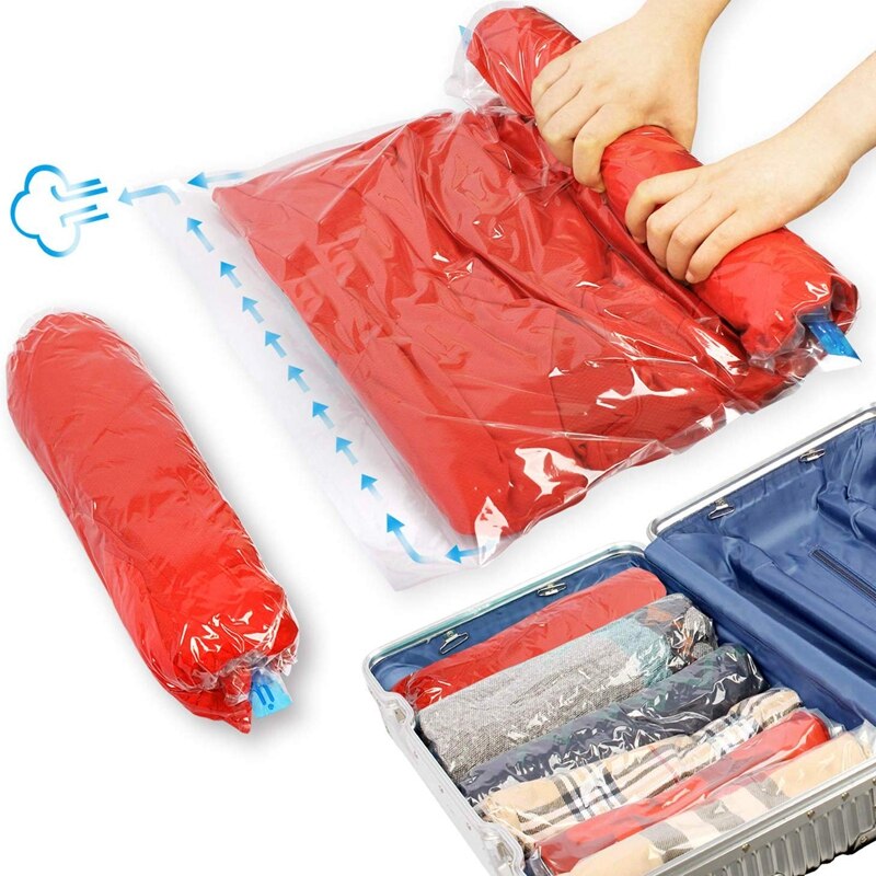 Hand Rolling Compression Storage Bags for Clothes Reusable Plastic Vacuum Packing Sacks Travel Space Saver Bags for Luggage