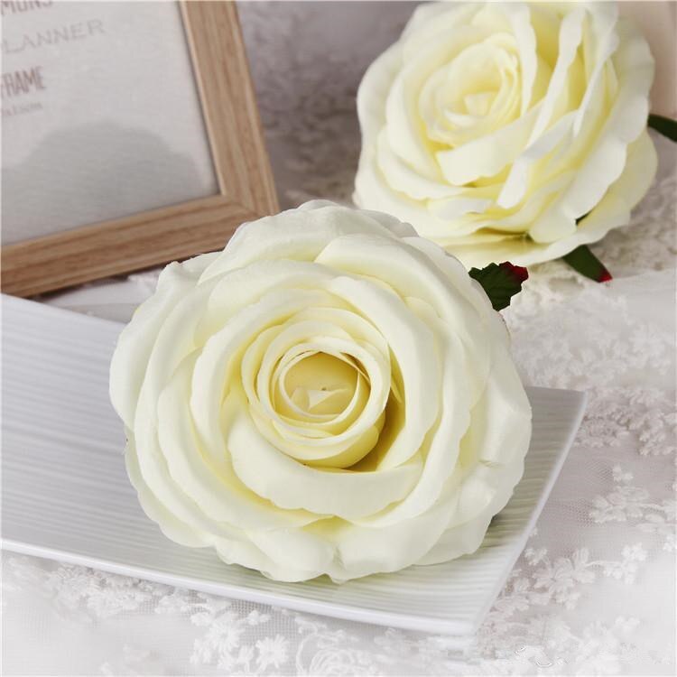 20 stk 9cm kunstige rosen blomsterhoveder silke dekorative blomsterfest dekoration bryllup væg blomsterbuket hvid kunstig rose