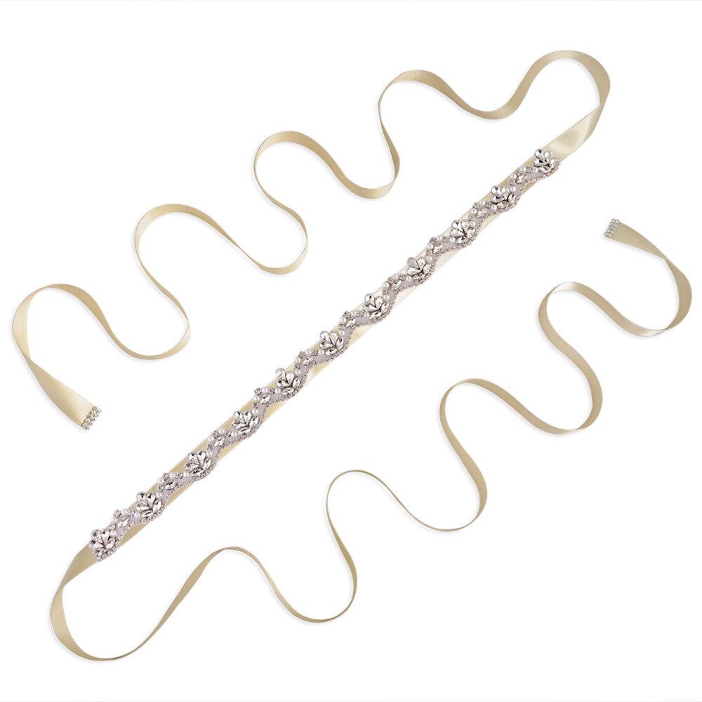 Perle brudekjole bælte juvel brude bælte rhinsten bryllup sash diamant brude tilbehør plus size rhinsten bælte scs 421: Champagne